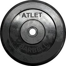 Диск обрезиненный, чёрного цвета, 31 мм, 10 кг  Atlet