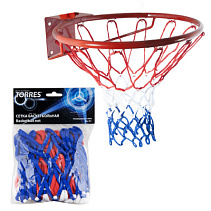 Сетка баскетбольная "TORRES" арт.SS11050 нить 4 мм полипропилен, бело-сине-кр, дл. 0,55 м, вес 50